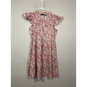 Duffield Lane Floral Tiered Flutter Sleeve Mini Dress Size Small Feminine Preppy